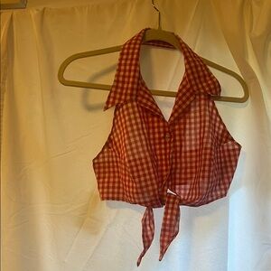 Vintage Wrangler Red Gingham Tie-Front Halter Crop Top.